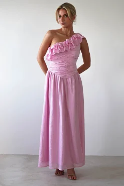 New Jamie Ruffle One Shoulder Midaxi | Pink Mittellange Kleider|Midi-kleider