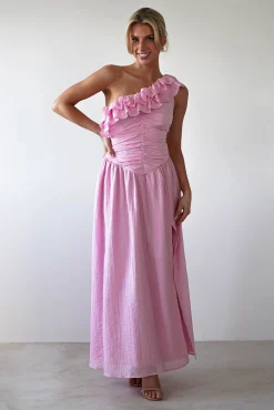 New Jamie Ruffle One Shoulder Midaxi | Pink Mittellange Kleider|Midi-kleider