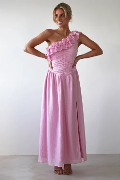 New Jamie Ruffle One Shoulder Midaxi | Pink Mittellange Kleider|Midi-kleider