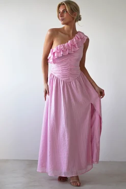 New Jamie Ruffle One Shoulder Midaxi | Pink Mittellange Kleider|Midi-kleider