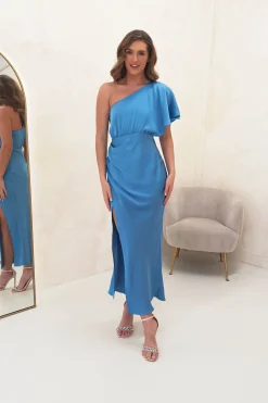 Sale Jenna Soft Satin One Shoulder Maxi | Blue Lange Kleider|Maxikleider