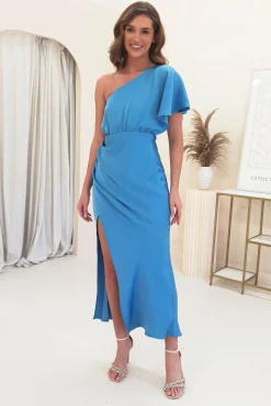 Sale Jenna Soft Satin One Shoulder Maxi | Blue Lange Kleider|Maxikleider