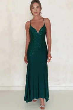 Outlet Jennifer Diamante Bodycon Gown | Dark Green Sommerkleider|Sommerkleider