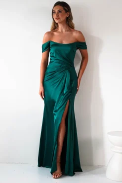 Best Jessi Soft Saton Maxi Gown | Emerald Green Lange Kleider|Maxikleider