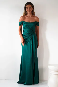 Best Jessi Soft Saton Maxi Gown | Emerald Green Lange Kleider|Maxikleider