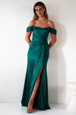 Best Jessi Soft Saton Maxi Gown | Emerald Green Lange Kleider|Maxikleider