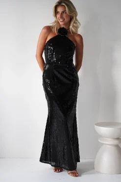 Hot Jonna Halter Neck Sequin Maxi Dress | Black Kleider Für Besondere Anlässe|Sommerkleider