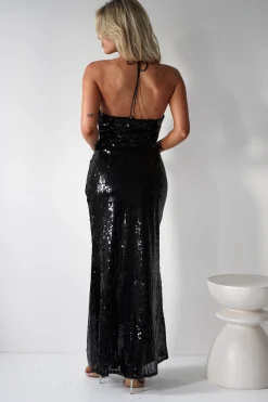 Hot Jonna Halter Neck Sequin Maxi Dress | Black Kleider Für Besondere Anlässe|Sommerkleider