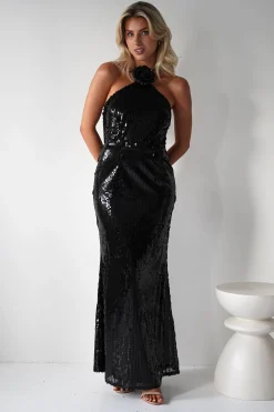 Hot Jonna Halter Neck Sequin Maxi Dress | Black Kleider Für Besondere Anlässe|Sommerkleider
