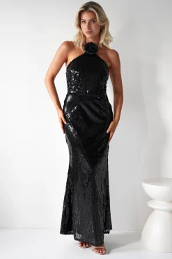 Hot Jonna Halter Neck Sequin Maxi Dress | Black Kleider Für Besondere Anlässe|Sommerkleider