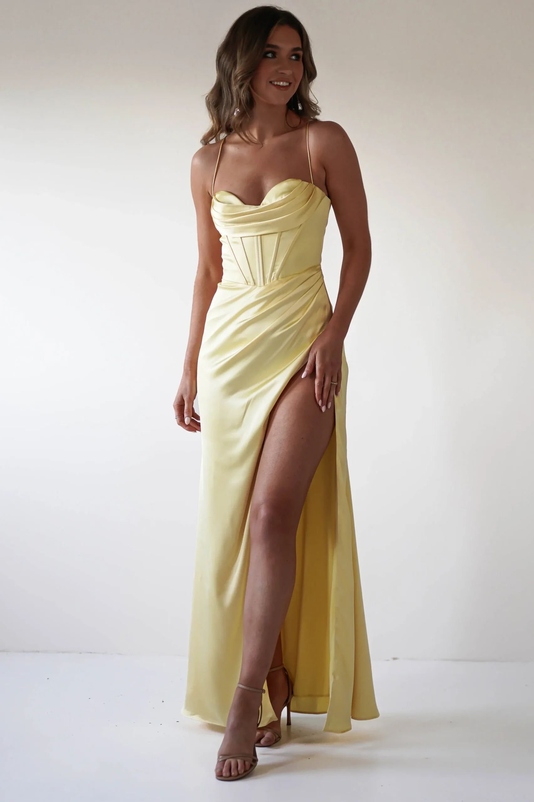 Best Julianne Corset Satin Gown | Yellow Sommerkleider|Sommerkleider