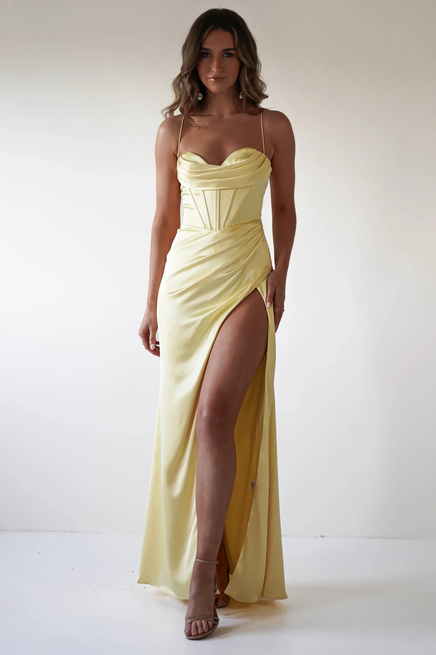 Best Julianne Corset Satin Gown | Yellow Sommerkleider|Sommerkleider