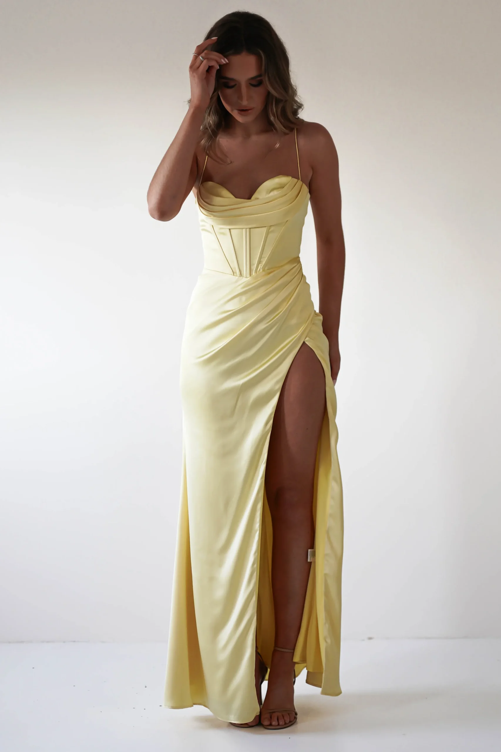 Best Julianne Corset Satin Gown | Yellow Sommerkleider|Sommerkleider