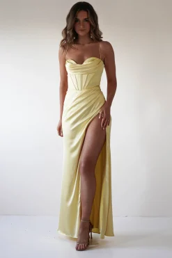 Best Julianne Corset Satin Gown | Yellow Sommerkleider|Sommerkleider