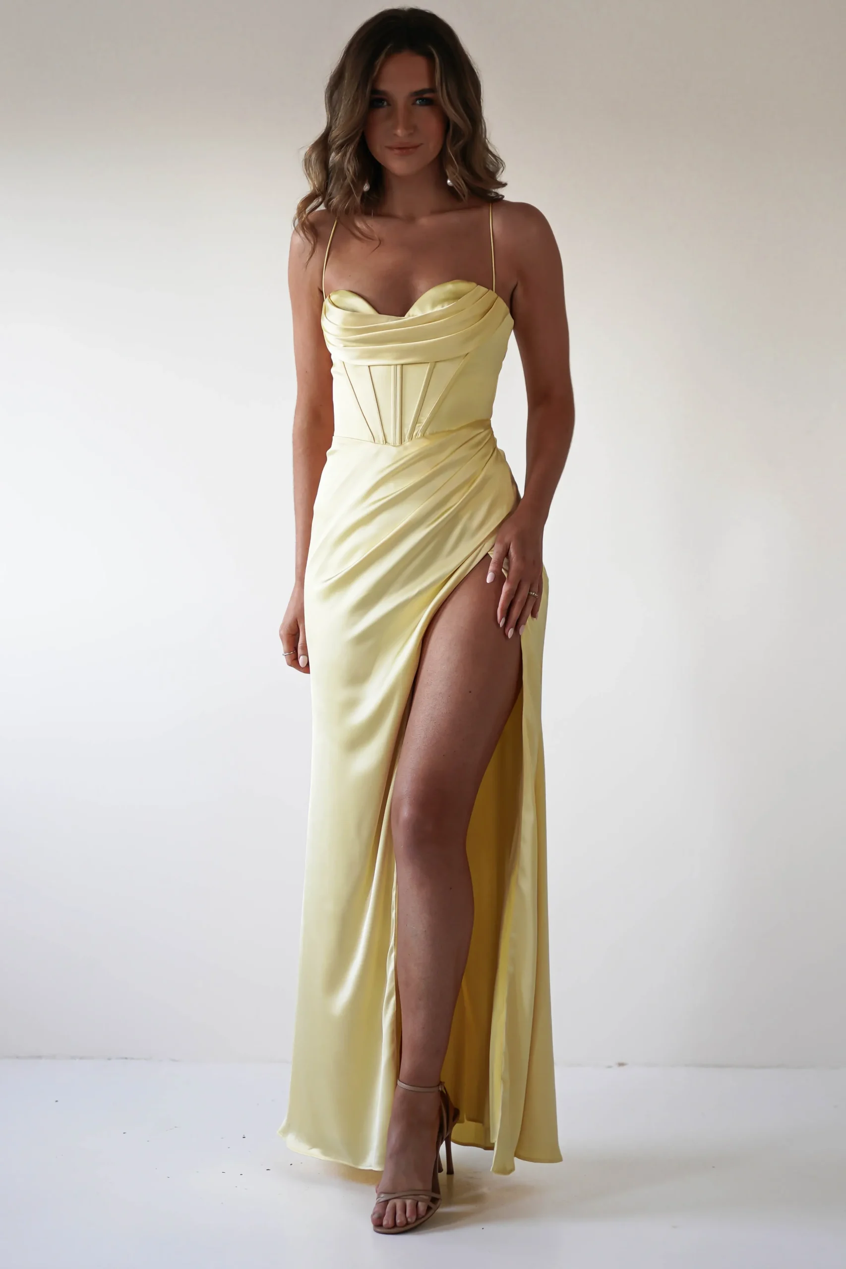 Best Julianne Corset Satin Gown | Yellow Sommerkleider|Sommerkleider