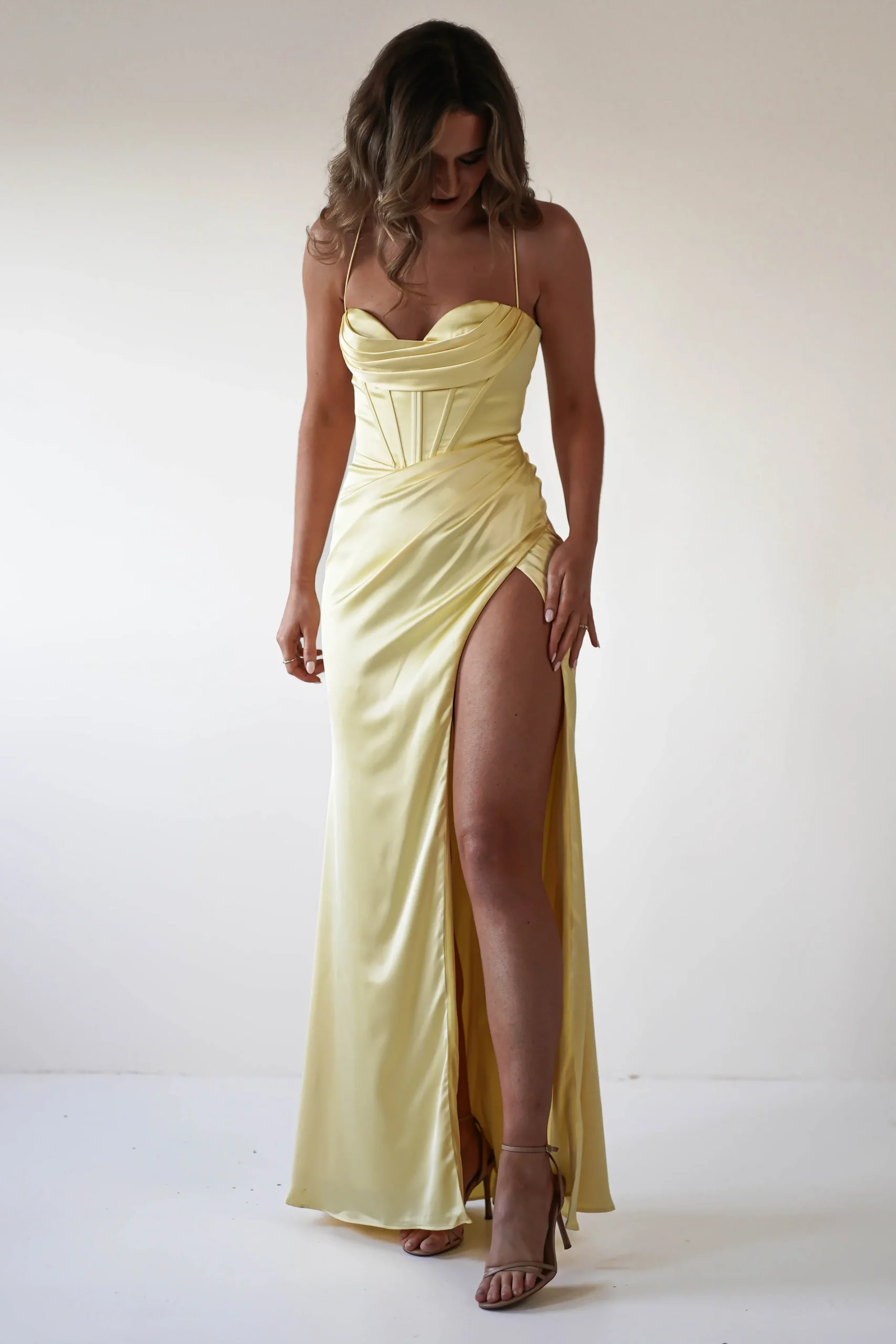 Best Julianne Corset Satin Gown | Yellow Sommerkleider|Sommerkleider