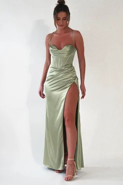 Sale Julianne Corset Satin Gown | Sage Sommerkleider|Sommerkleider
