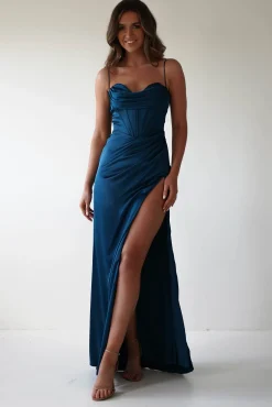 New Julianne Corset Satin Gown | French Navy Sommerkleider|Sommerkleider