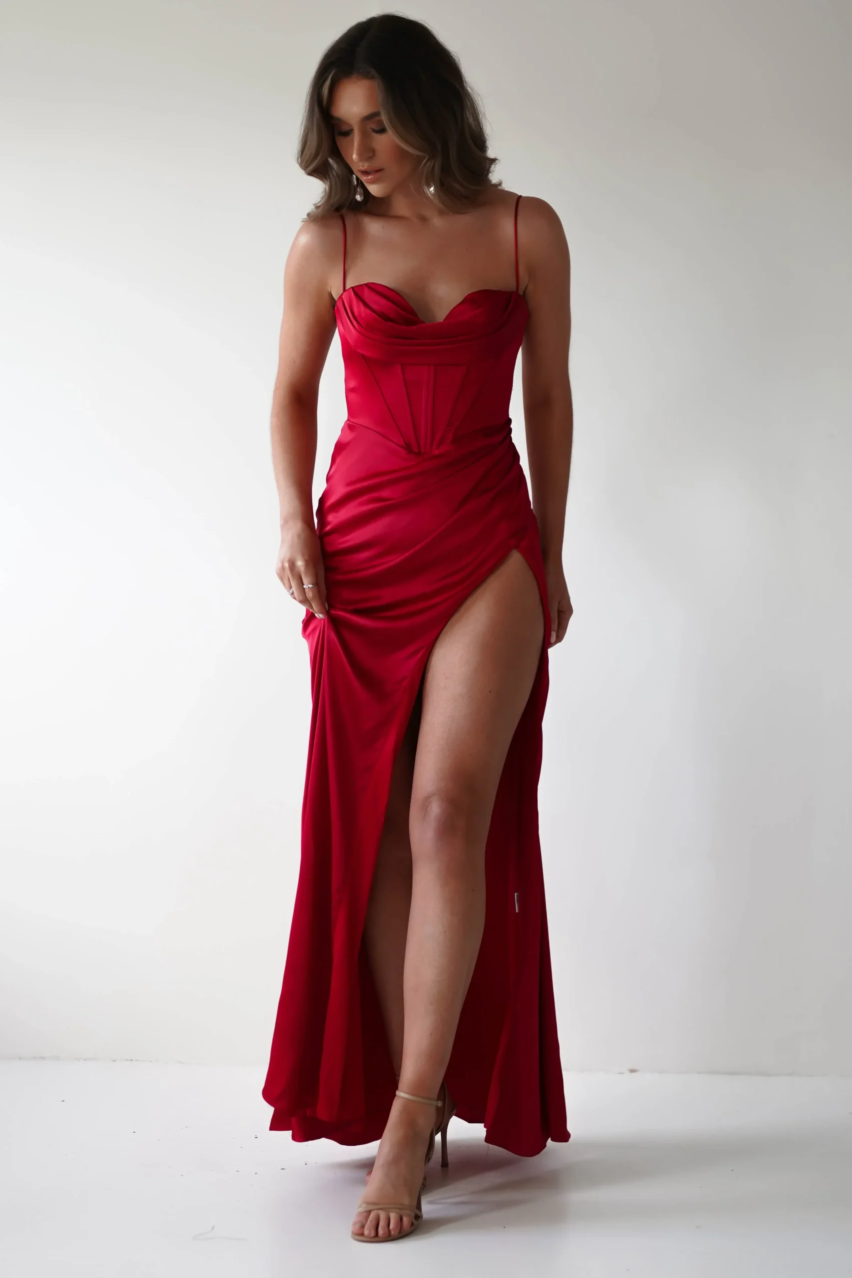 Fashion Julianne Corset Satin Gown | Red Sommerkleider|Sommerkleider