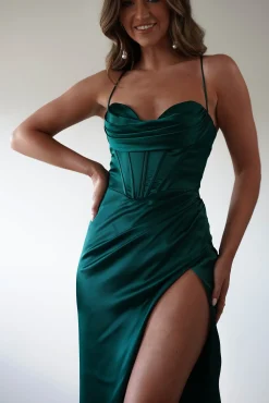 Hot Julianne Corset Satin Gown | Emerald Green Sommerkleider|Sommerkleider