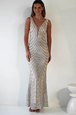 Clearance Julietta Sequin Bodycon Maxi Dress | Silver/Nude Lange Kleider|Maxikleider