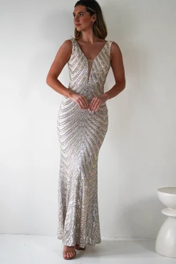 Clearance Julietta Sequin Bodycon Maxi Dress | Silver/Nude Lange Kleider|Maxikleider