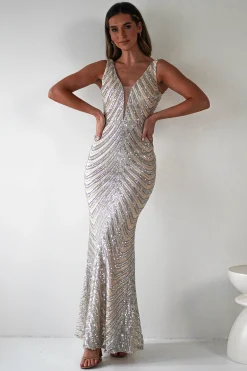 Clearance Julietta Sequin Bodycon Maxi Dress | Silver/Nude Lange Kleider|Maxikleider