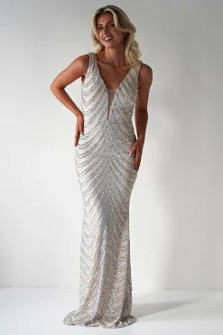 Clearance Julietta Sequin Bodycon Maxi Dress | Silver/Nude Lange Kleider|Maxikleider