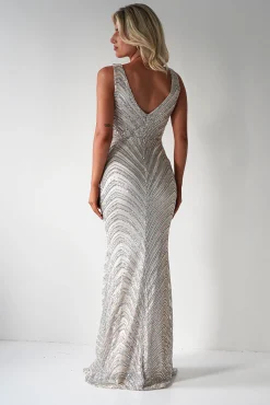 Clearance Julietta Sequin Bodycon Maxi Dress | Silver/Nude Lange Kleider|Maxikleider