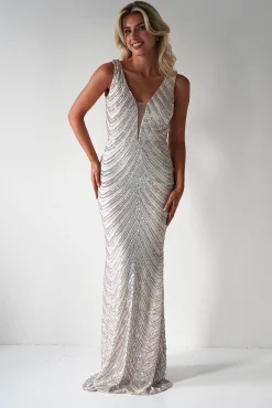Clearance Julietta Sequin Bodycon Maxi Dress | Silver/Nude Lange Kleider|Maxikleider