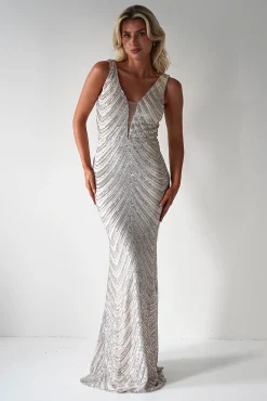 Clearance Julietta Sequin Bodycon Maxi Dress | Silver/Nude Lange Kleider|Maxikleider