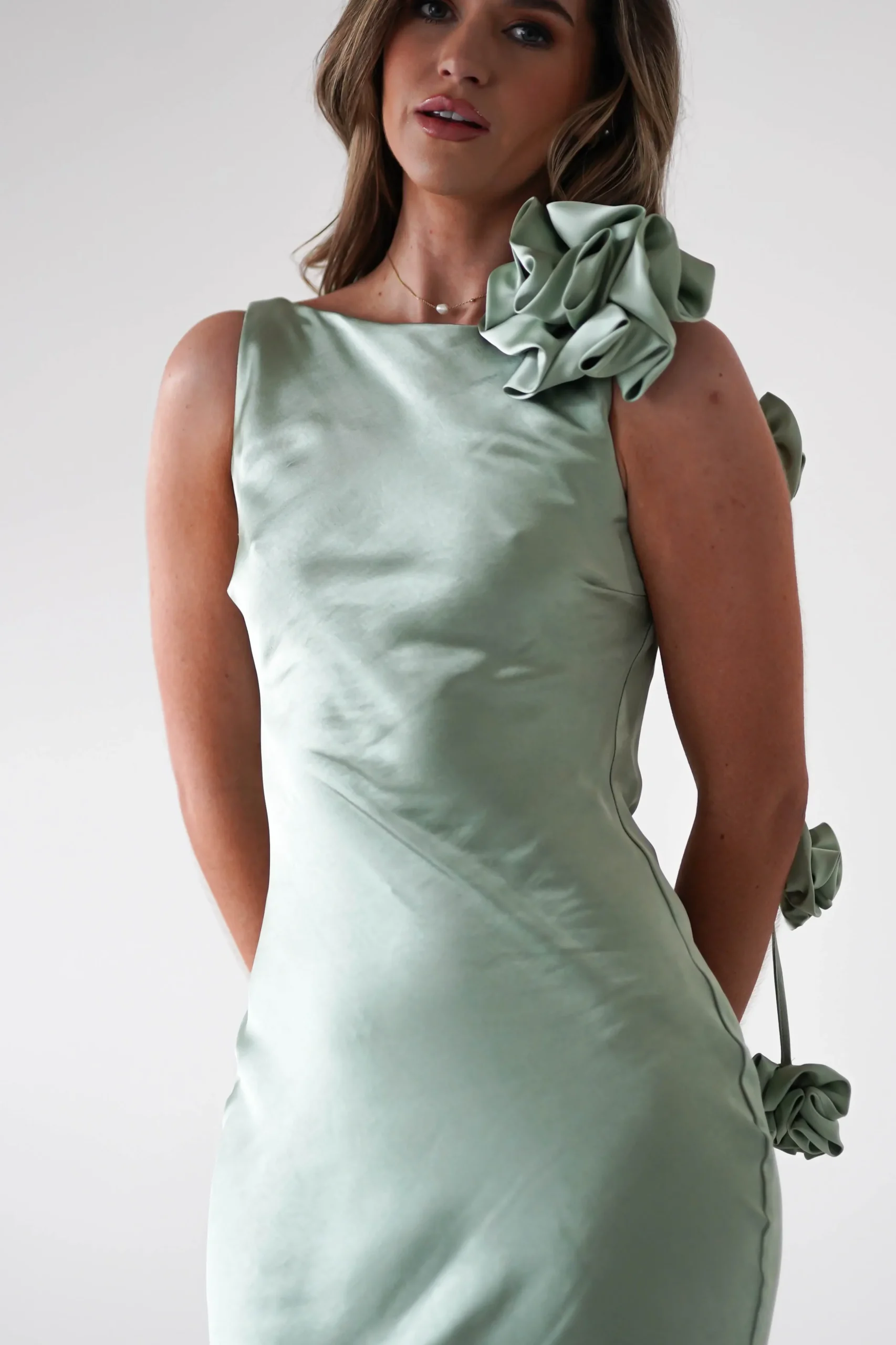 Best Karley Soft Satin Maxi Dress | Sage Green Lange Kleider|Maxikleider