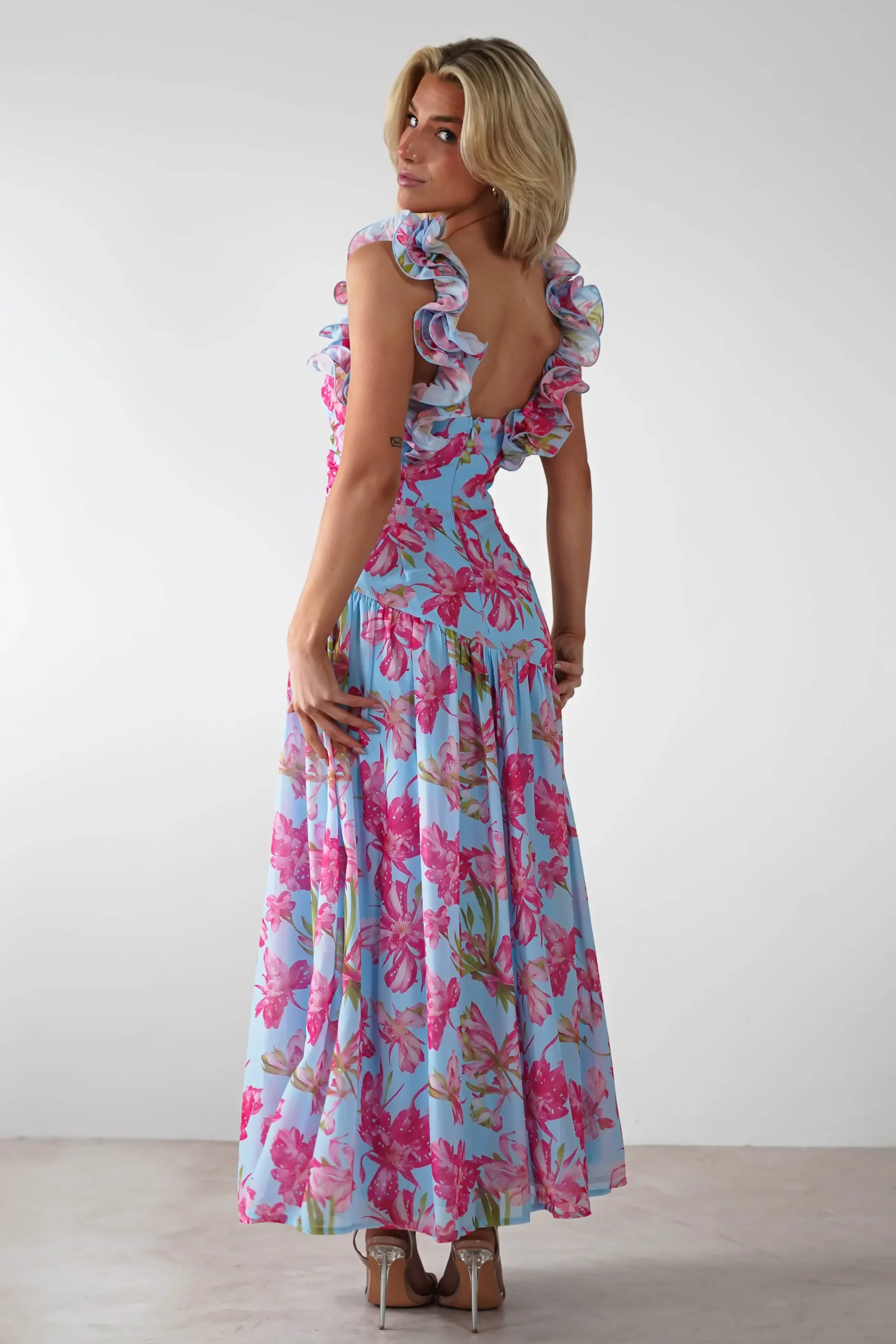 Discount Karmen Ruffle Floral Midaxi Dress | Blue/Pink Lange Kleider|Maxikleider