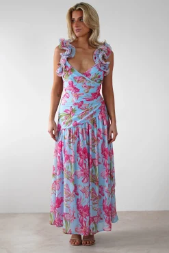 Discount Karmen Ruffle Floral Midaxi Dress | Blue/Pink Lange Kleider|Maxikleider