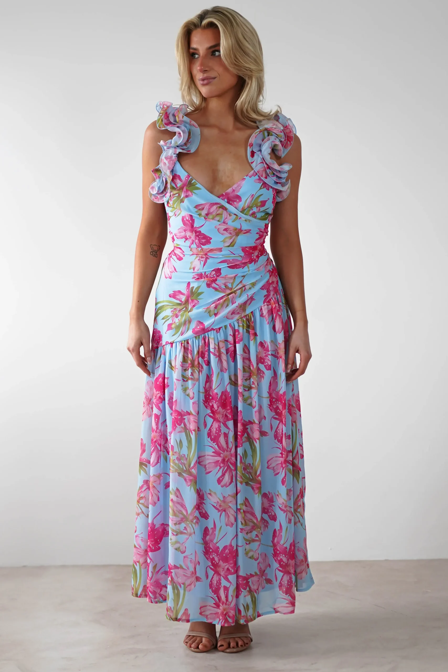 Discount Karmen Ruffle Floral Midaxi Dress | Blue/Pink Lange Kleider|Maxikleider