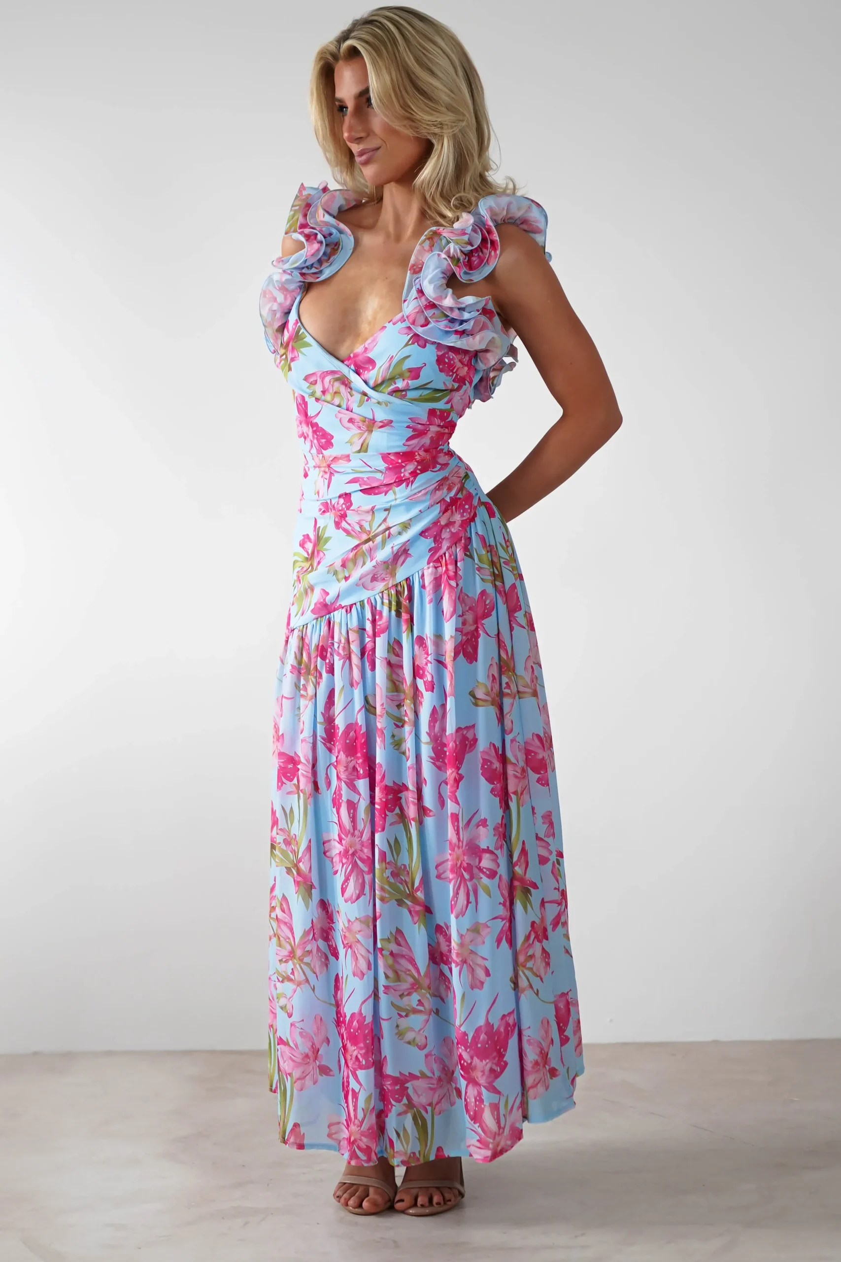 Discount Karmen Ruffle Floral Midaxi Dress | Blue/Pink Lange Kleider|Maxikleider