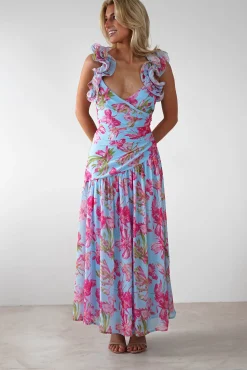 Discount Karmen Ruffle Floral Midaxi Dress | Blue/Pink Lange Kleider|Maxikleider