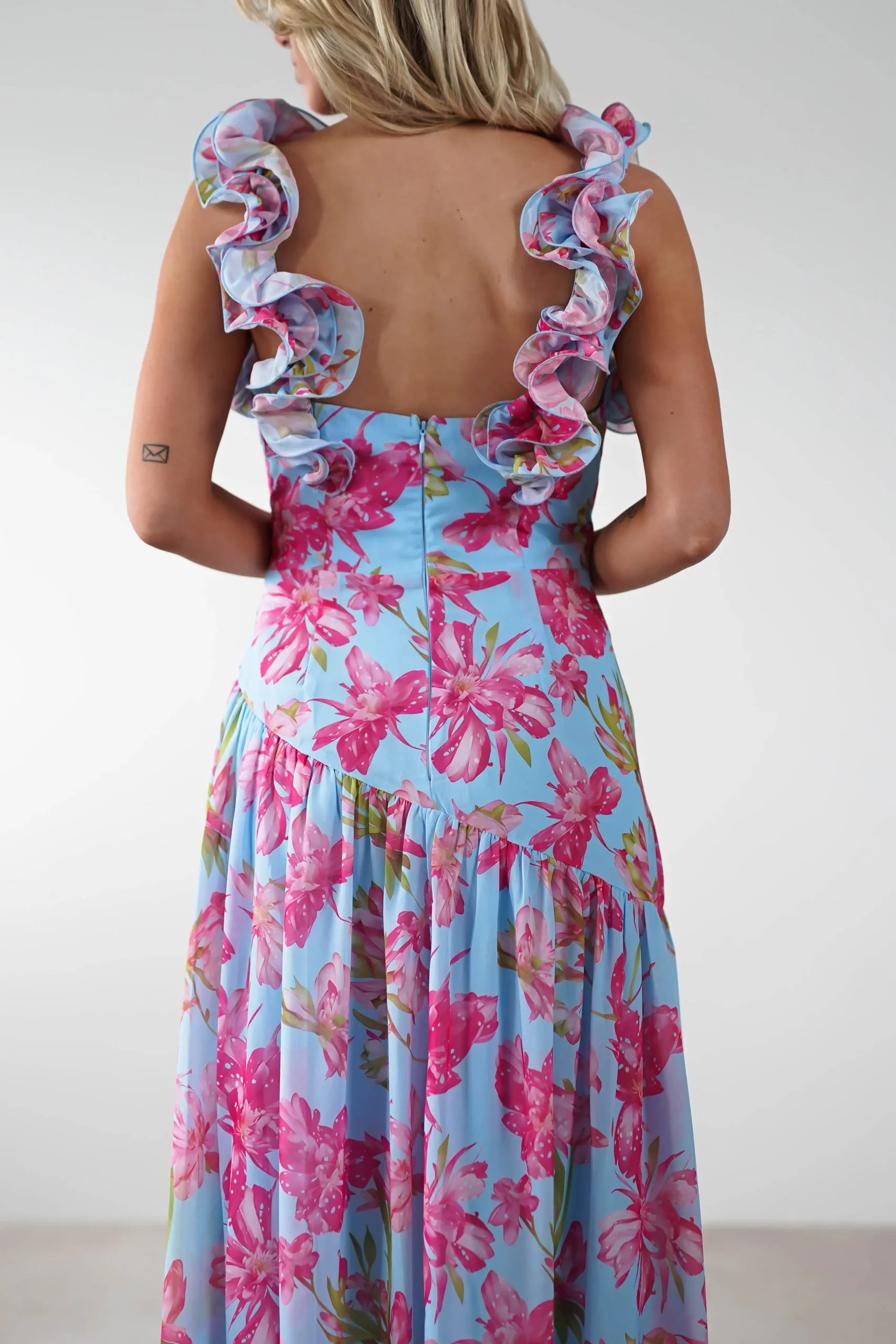 Discount Karmen Ruffle Floral Midaxi Dress | Blue/Pink Lange Kleider|Maxikleider