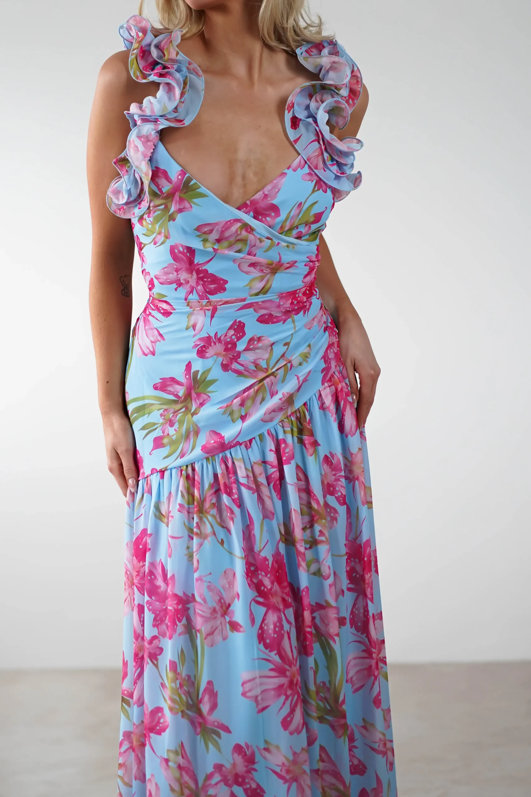 Discount Karmen Ruffle Floral Midaxi Dress | Blue/Pink Lange Kleider|Maxikleider