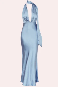 Clearance Kaylah Satin Halter Neck Maxi Dress | Light Blue Lange Kleider|Maxikleider