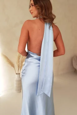 Clearance Kaylah Satin Halter Neck Maxi Dress | Light Blue Lange Kleider|Maxikleider