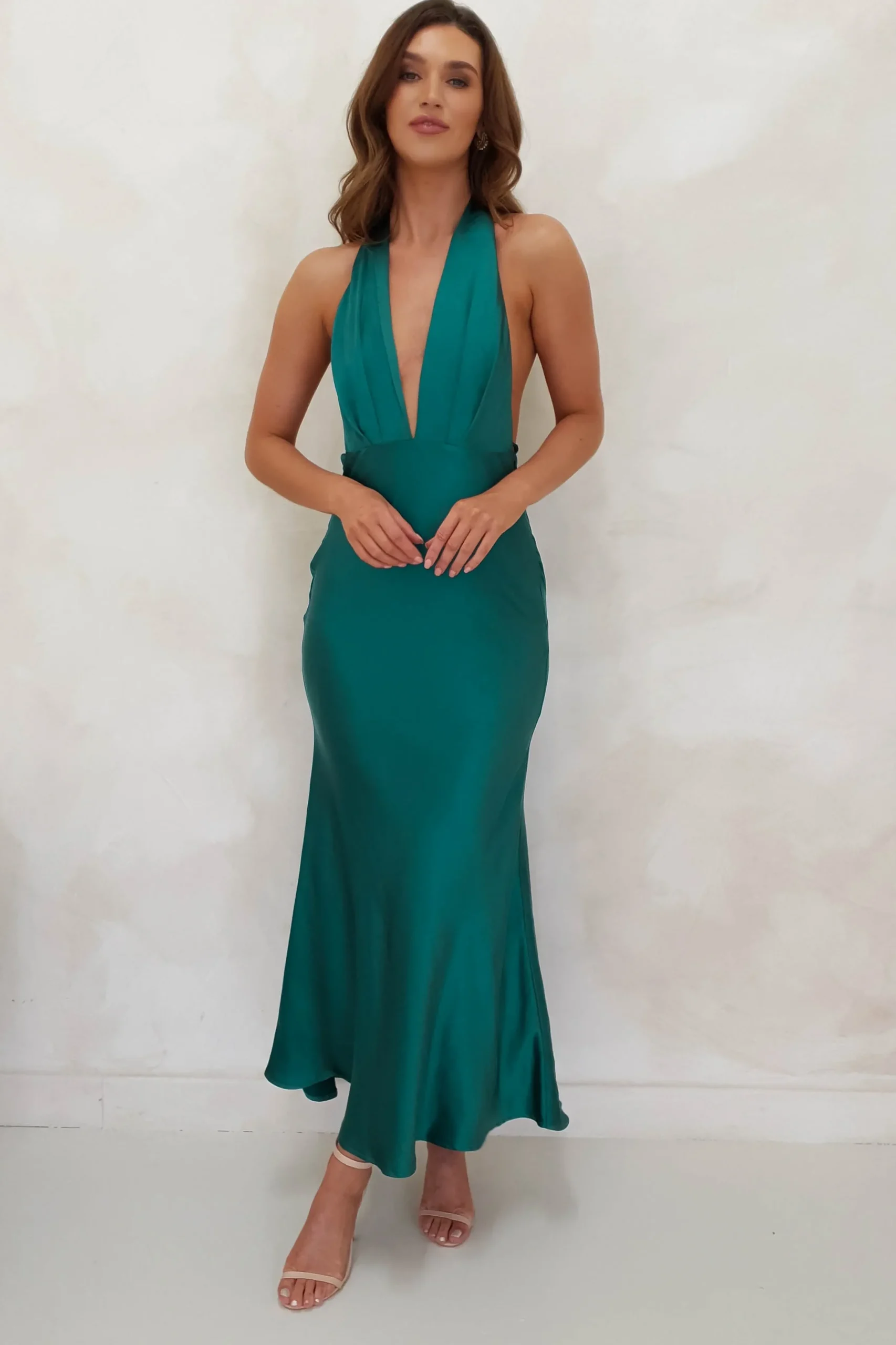 Sale Kaylah Satin Halter Neck Maxi Dress | Green Lange Kleider|Maxikleider