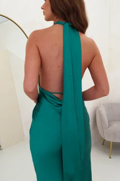 Sale Kaylah Satin Halter Neck Maxi Dress | Green Lange Kleider|Maxikleider