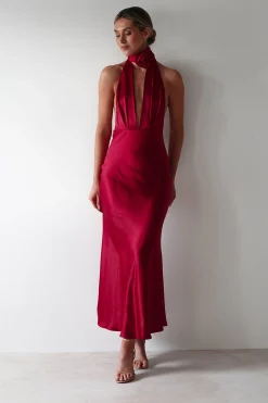 Hot Kaylah Soft Satin Maxi Dress | Cherry Red Lange Kleider|Maxikleider