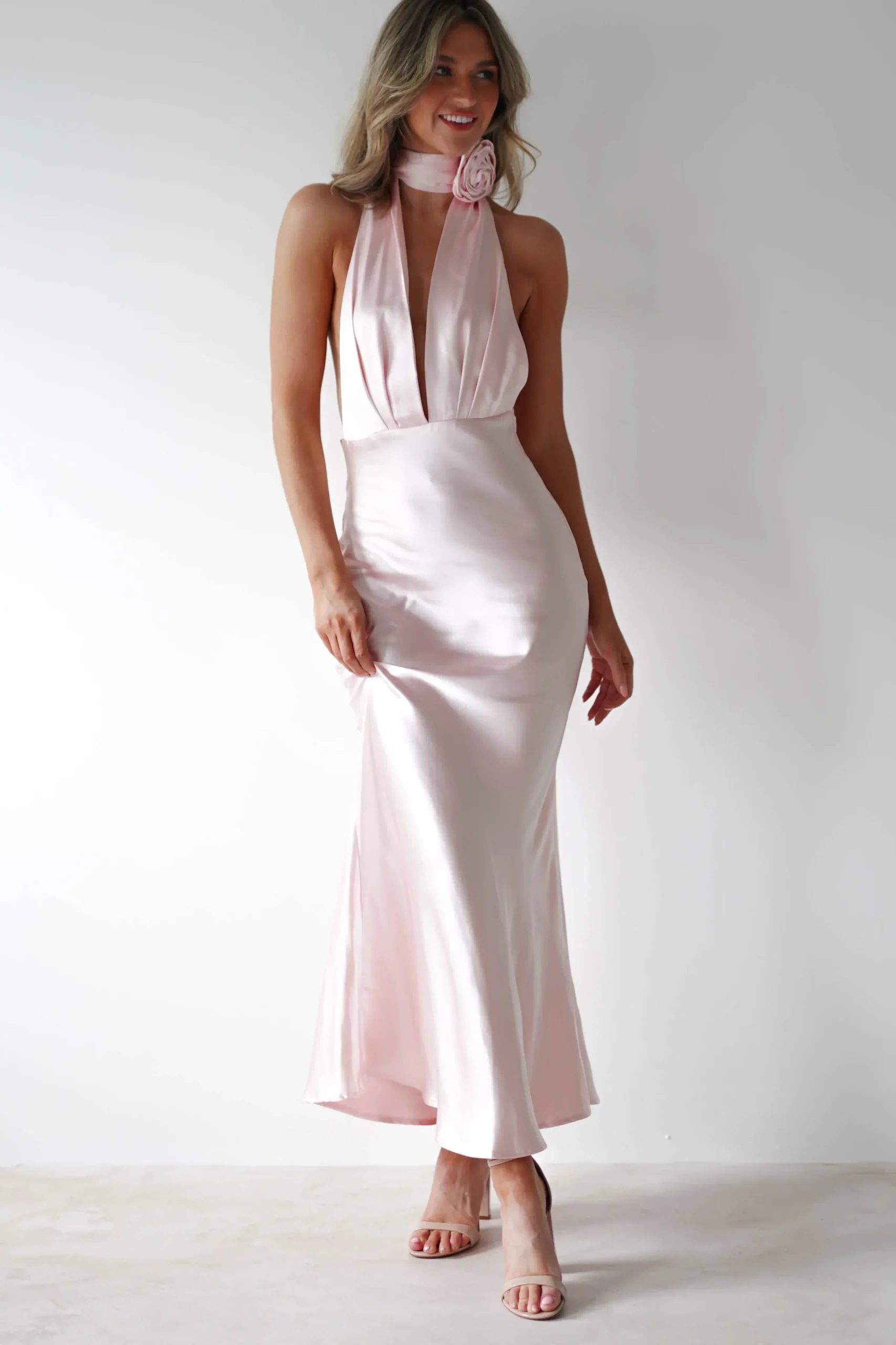 Online Kaylah Soft Satin Maxi Dress | Pearl Pink Lange Kleider|Maxikleider