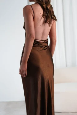 Clearance Kemmie Soft Satin Maxi Dress | Brown Brautjungfernkleider|Brautjungfer