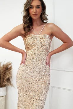 Hot Kennedy Sequin Bodycon Gown | Gold Sommerkleider|Sommerkleider