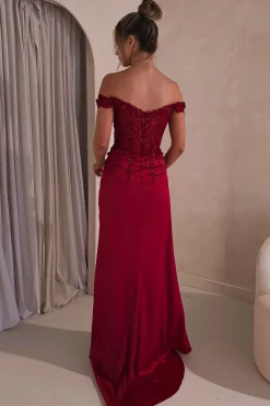 New Khacy Embellished Gown | Dark Red Kleider Für Besondere Anlässe|Sommerkleider