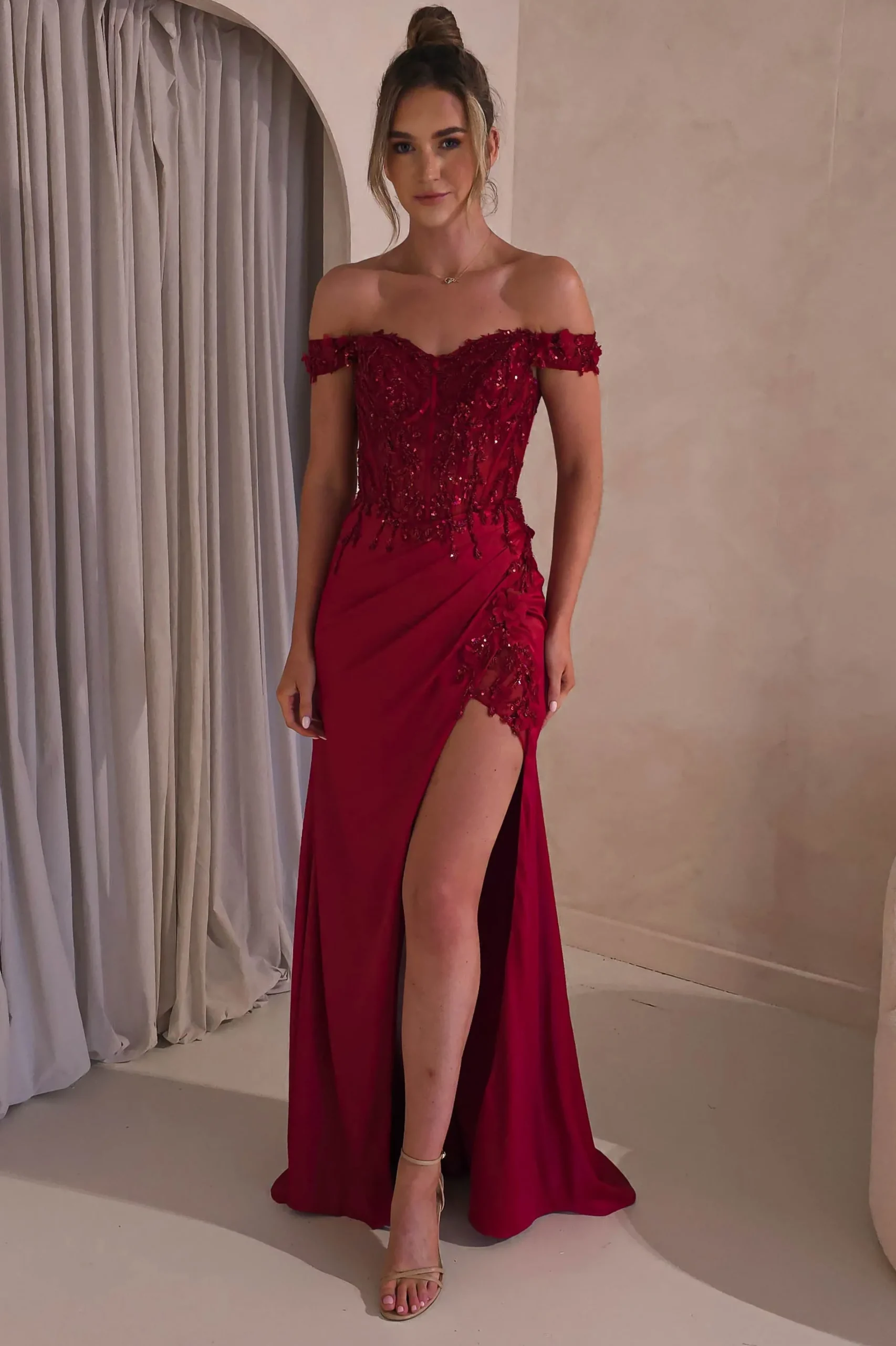 New Khacy Embellished Gown | Dark Red Kleider Für Besondere Anlässe|Sommerkleider