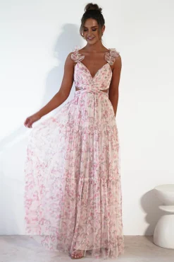 Clearance Khristina Floral Tulle Maxi Dress | Cream Lange Kleider|Maxikleider